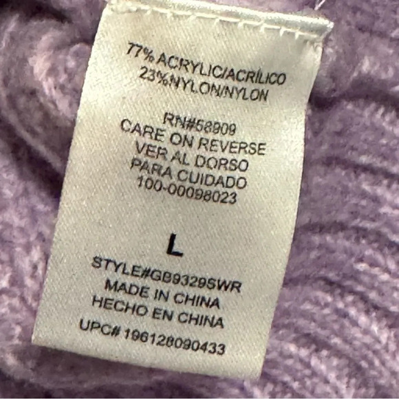 GB Cable Knit Long Sleeve Cropped Sweater Lavender Light Violet Purple Sz L Jrs - Picture 4 of 5